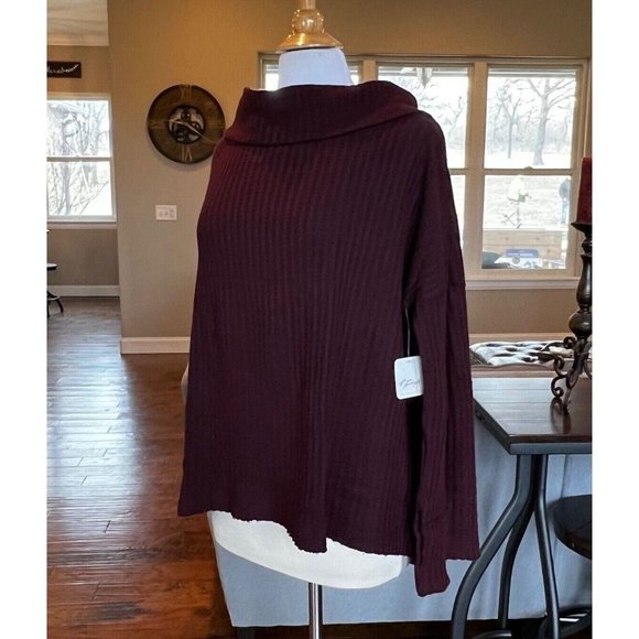NWT Free People Sweater XS Oversized Cowl Neck Draped Tunic Top Date Night Wine - Picture 4 of 13